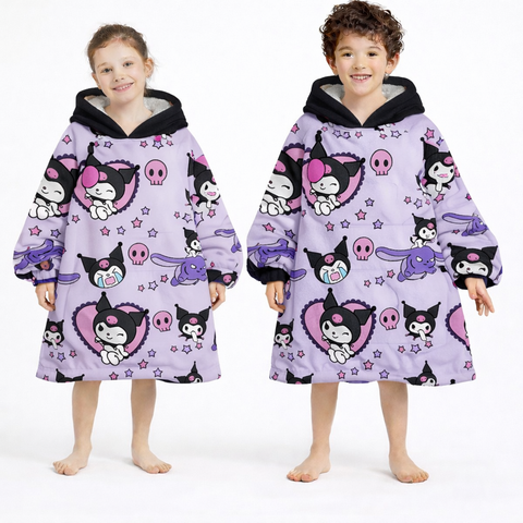Kuromi Hello Kitty Wearable Blanket Hoodie for Kids & Adults | OLM Kuromi Hello Kitty Wearable Blanket Hoodie for Kids & Adults | OLM