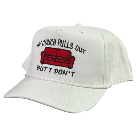 My Couch Pulls Out But I Don’t Embroidered White Rope SnapBack Cap Funny Meme Hat