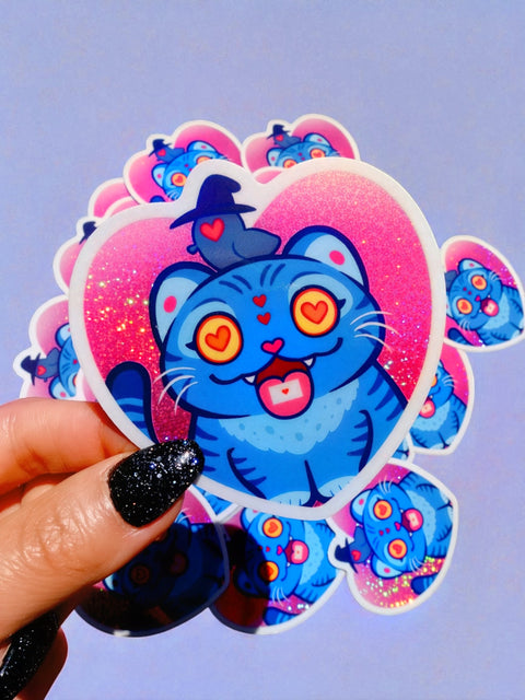 Funny Vinyl Sticker – Demon Kitty – Glitter Holographic Sticker