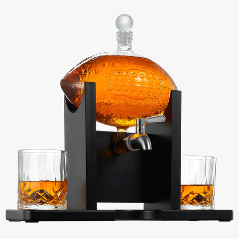Football Decanter with 2 Whiskey & Wine Glasses
