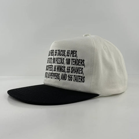 55 Burgers 55 Fries Pay It Forward Black/White SnapBack I Think You Should Leave custom embroidered
