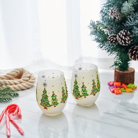 Christmas Tree Holiday Themed Wine & Water Glasses - Set of 2