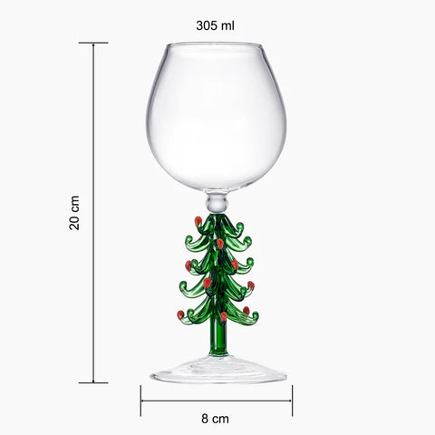 Crystal Christmas Holiday Tree Stemmed Wine Glass - Green - 10 oz Goblet