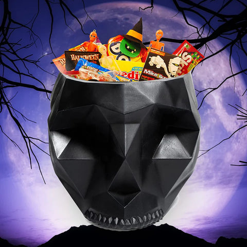 Skeleton Geometrical Skull Halloween Candy Bowl, Plant Planter Pot 6" Deep Polyresin Skulls