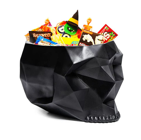 Skeleton Geometrical Skull Halloween Candy Bowl, Plant Planter Pot 6" Deep Polyresin Skulls