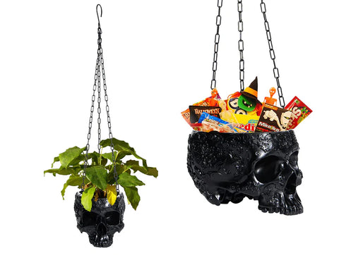 Skeleton Hanging Skull Plant Planter Pot Black