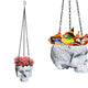 Skeleton Hanging Halloween Candy Bowl, Skull Plant Planter Pot Black - with Metal Chain & Hook - 6" (White)