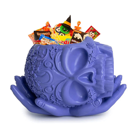 Skull Halloween Candy Bowl, Plant Planter Pot with Hand (Purple)