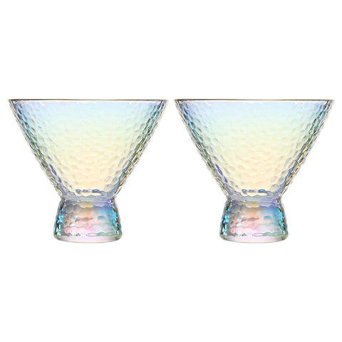 Iridescent Lustered Stemless Martini Glasses Set of 2