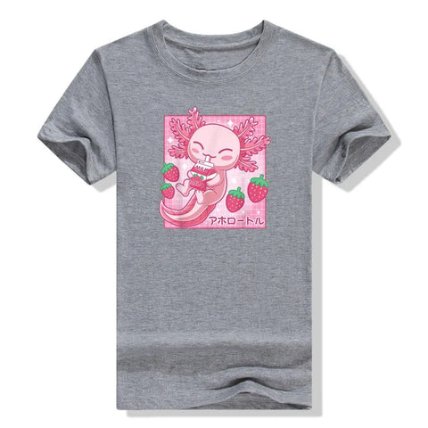 Kawaii Axolotl Strawberry Milk T-Shirt
