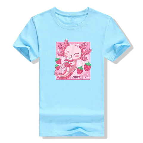 Kawaii Axolotl Strawberry Milk T-Shirt
