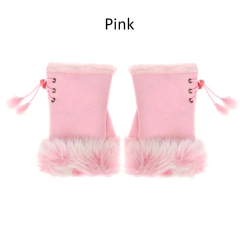 Fingerless Faux Rabbit Fur Gloves