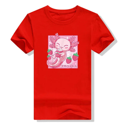 Kawaii Axolotl Strawberry Milk T-Shirt
