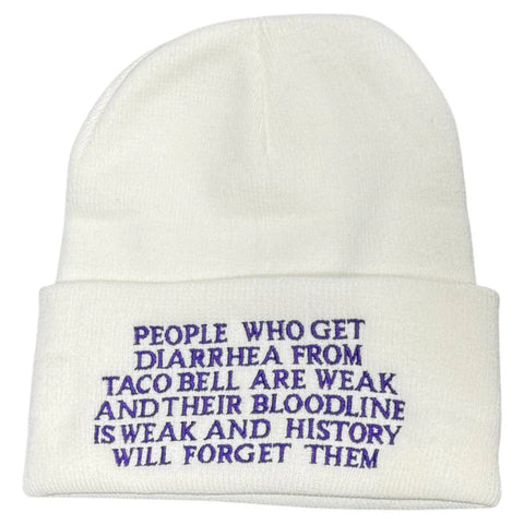 People Who Get Are Weak Embroidered on a Purple Beanie