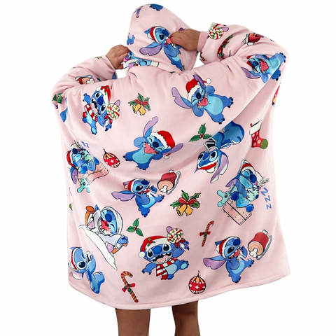Stitch Oversized Wearable Blanket Hoodie – Pink Sherpa for Kids & Adults | OLM Toys