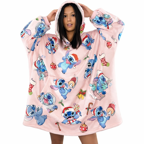 Stitch Oversized Wearable Blanket Hoodie – Pink Sherpa for Kids & Adults | OLM Toys