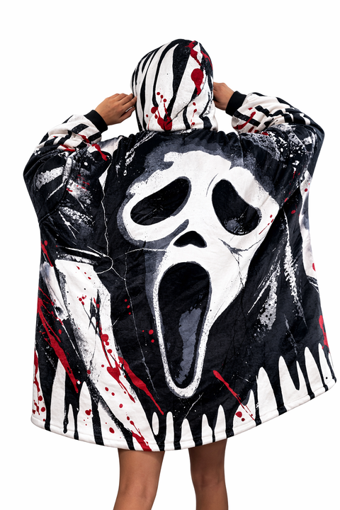 Ghost Face Horror Wearable Blanket Hoodie for Kids & Adults