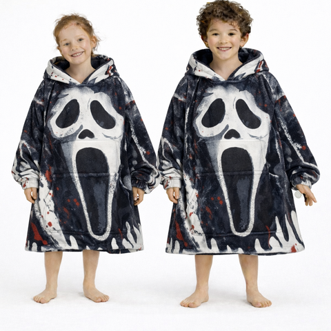Ghost Face Horror Wearable Blanket Hoodie for Kids & Adults