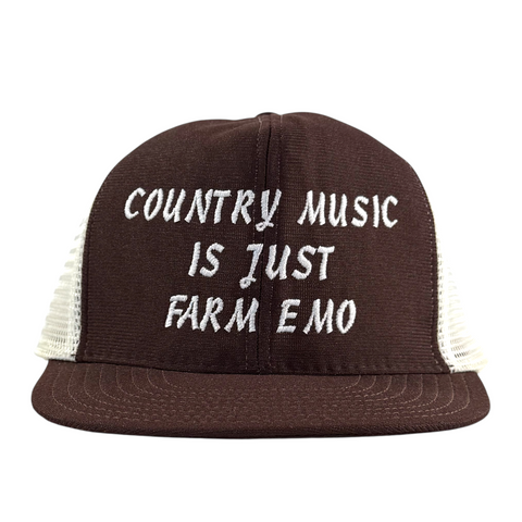 Country Music Is Just Farm Emo Trucker Hat Made in USA Deadstock Flat Brim Mesh Hat Embroidered