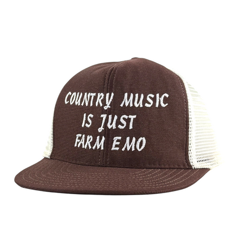 Country Music Is Just Farm Emo Trucker Hat Made in USA Deadstock Flat Brim Mesh Hat Embroidered