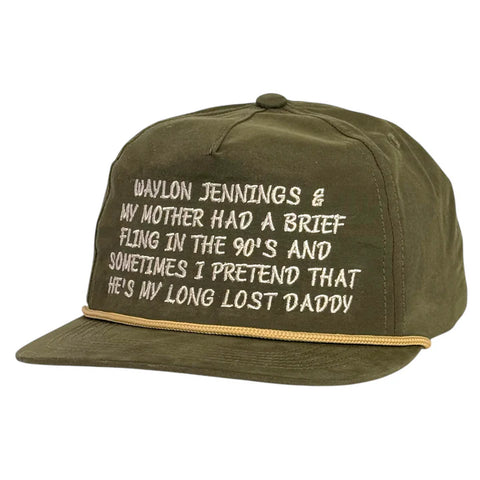 Waylon Jennings and My Mother Had a Brief Fling Embroidered on a Rope SnapBack Hat Cap