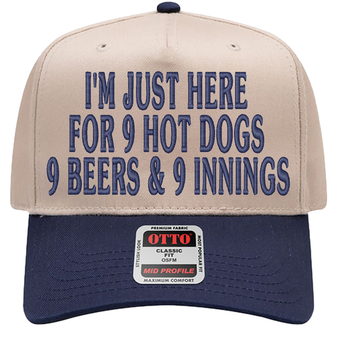 999 Challenge Hat 9 Beers 9 Hot Dogs 9 Innings Baseball Cap Funny Game Day Hat
