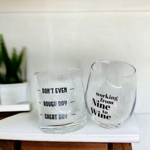 Whiskey Or Wine Stemless Glass Gift Set With Funny Barware Saying And Gift Box For Wine Lovers