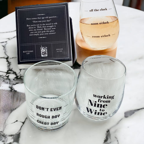 Whiskey Or Wine Stemless Glass Gift Set With Funny Barware Saying And Gift Box For Wine Lovers