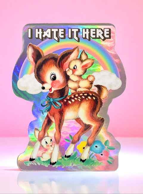 “I Hate It Here” Retro Woodland Animal Sticker Decal