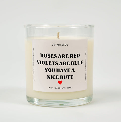 Roses Are Red Violets Are Blue You Have A Nice Butt Valentine's Day Glass Candle