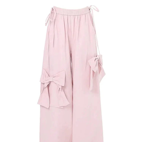Kawaii Pink Cargo Pants With Bows