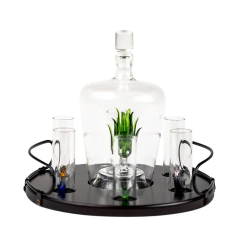 Tequila Decanter Tequila Glasses Set with Agave Decanter and 6 Agave Shot Glass With Stand