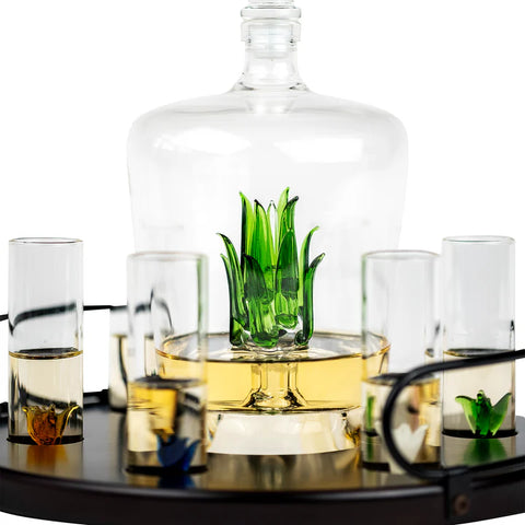 Tequila Decanter Tequila Glasses Set with Agave Decanter and 6 Agave Shot Glass With Stand