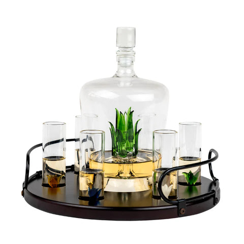 Tequila Decanter Tequila Glasses Set with Agave Decanter and 6 Agave Shot Glass With Stand