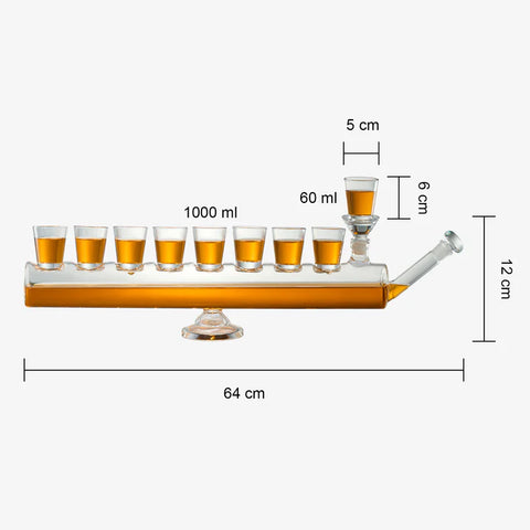 Menorah Decanter Set - Decanter & 8 Piece Shot Glass Set - 34 OZ Wine & Whiskey Glassware