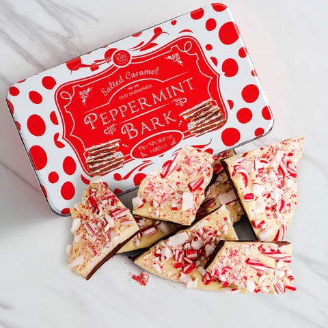 Handmade Layered Salted Caramel Dark & White Chocolate Peppermint Bark - 1Lb Holiday Bark Squares