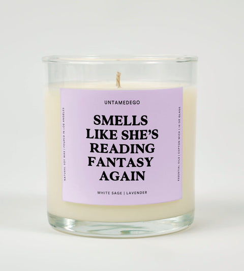 Smells Like She's Reading Fantasy Again Glass Candle