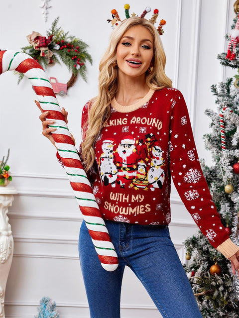 Red Snowflake Christmas Pullover Sweater with Lights | NCS