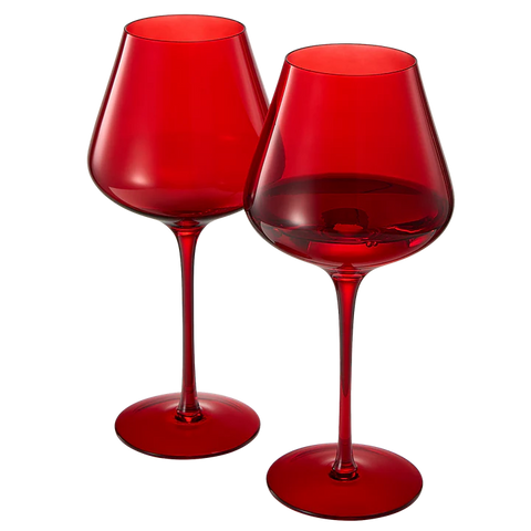 Crystal Christmas Holiday Red Colored Crystal Wine Glass Set of 2