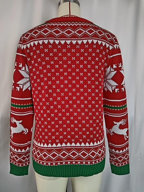 Contrasting Colors Snowflake Reindeer Pattern Ugly Christmas Sweater | NCS