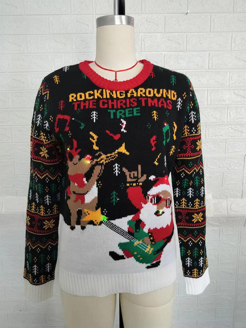 Rock and Roll Santa Ugly Christmas Sweater with Lights | NCS