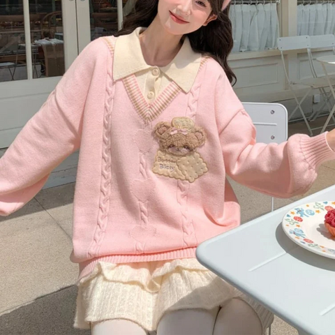 Cute Cookie Bear V-Neck Sweater