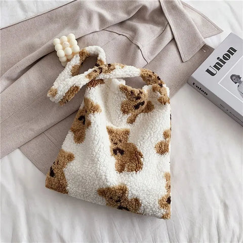 Cute Teddy Bear Print Tote Bag