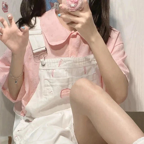 Pink Heart White Overalls