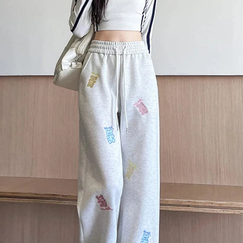 Kawaii Bear Embroidered Drawstring Pants