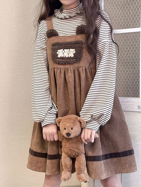 Corduroy Teddy Bear Overalls Dress