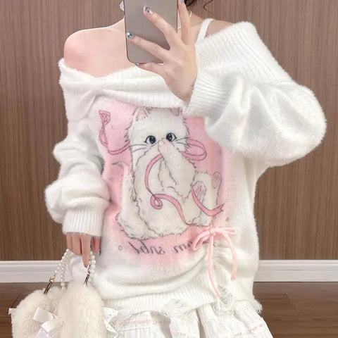 Pretty Kitty Off Shoulder Sweater