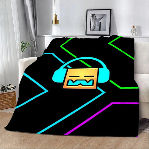 Geometry Dash Blanket – Soft Cozy Printed Throw Blanket for Gaming Room Decor