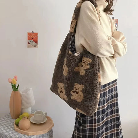 Cute Teddy Bear Print Tote Bag