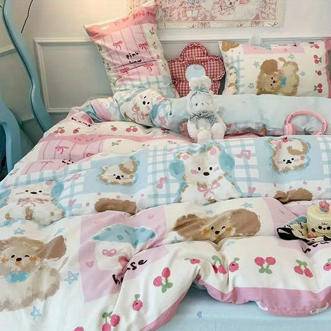 Kawaii Pastel Blue & Pink Bedding Set